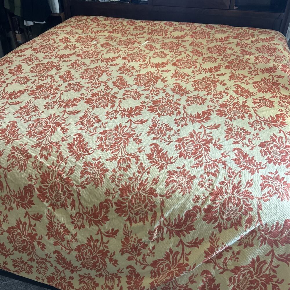 Vintage Bates Bedspread Queen Orange Yellow with fringe Hollywood Regency